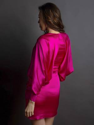 Hot pink satin drapped dress 5
