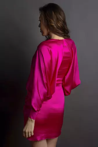 Hot pink satin drapped dress