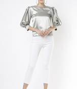 Silver satin ruffle top