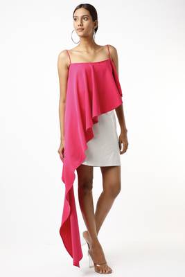 Hot pink lachka one side layered sleeveless top 1