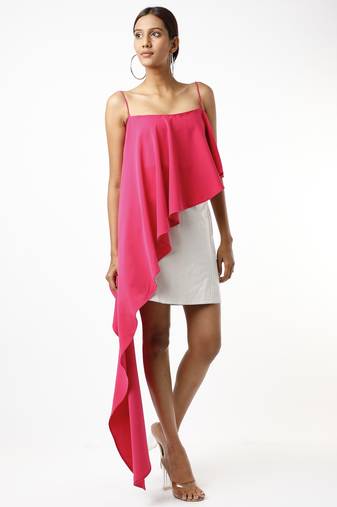 Hot pink lachka one side layered sleeveless top