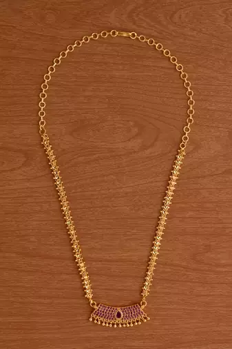   heartin balls chain medium length 20" with ruby pendant one gram gold