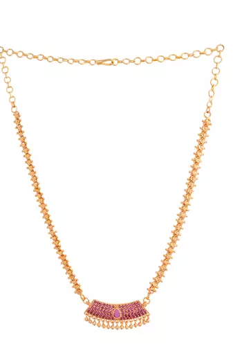   heartin balls chain medium length 20" with ruby pendant one gram gold