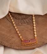   pearl beads chain medium length 18" with ruby pendant one gram gold