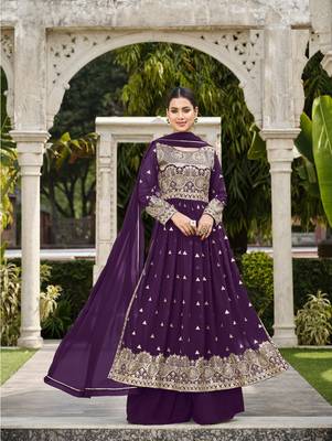 PURPLE COLOR NAYRA CUT SALWAR SUIT IN GEORGETTE FABRIC WITH sequin EMBROIDERY AS FULL STITCHED 44 SIZE 1