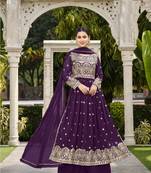 PURPLE COLOR NAYRA CUT SALWAR SUIT IN GEORGETTE FABRIC WITH SEQUENCE EMBROIDERY AS FULL STITCHED 44 SIZE