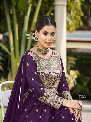 PURPLE COLOR NAYRA CUT SALWAR SUIT IN GEORGETTE FABRIC WITH sequin EMBROIDERY AS FULL STITCHED 44 SIZE 2
