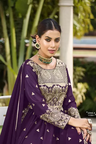 PURPLE COLOR NAYRA CUT SALWAR SUIT IN GEORGETTE FABRIC WITH sequin EMBROIDERY AS FULL STITCHED 44 SIZE