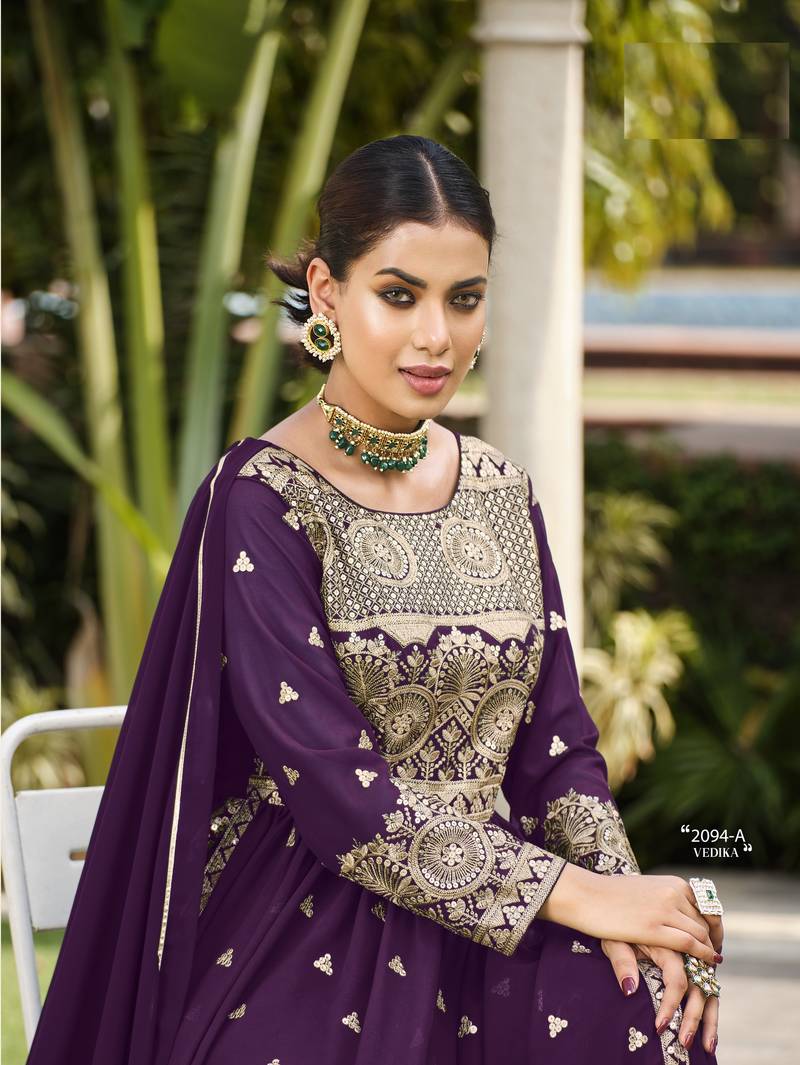PURPLE COLOR NAYRA CUT SALWAR SUIT IN GEORGETTE FABRIC WITH SEQUENCE EMBROIDERY AS FULL STITCHED 44 SIZE