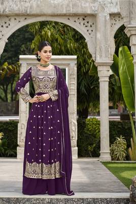 PURPLE COLOR NAYRA CUT SALWAR SUIT IN GEORGETTE FABRIC WITH sequin EMBROIDERY AS FULL STITCHED 44 SIZE 3