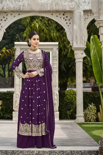 PURPLE COLOR NAYRA CUT SALWAR SUIT IN GEORGETTE FABRIC WITH sequin EMBROIDERY AS FULL STITCHED 44 SIZE