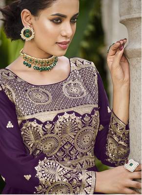 PURPLE COLOR NAYRA CUT SALWAR SUIT IN GEORGETTE FABRIC WITH sequin EMBROIDERY AS FULL STITCHED 44 SIZE 4