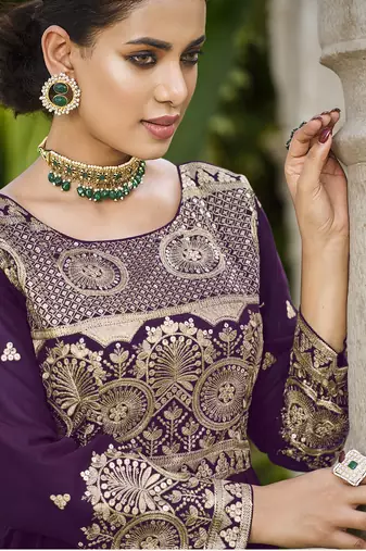 PURPLE COLOR NAYRA CUT SALWAR SUIT IN GEORGETTE FABRIC WITH sequin EMBROIDERY AS FULL STITCHED 44 SIZE