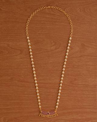   pearl beads chain medium length 18" with ruby pendant one gram gold 2