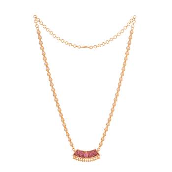   pearl beads chain medium length 18" with ruby pendant one gram gold 3