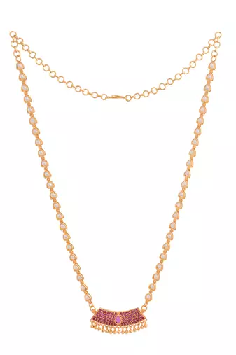   pearl beads chain medium length 18" with ruby pendant one gram gold