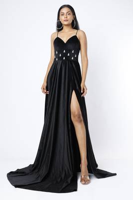 Black velvet embroidered gown dress 1