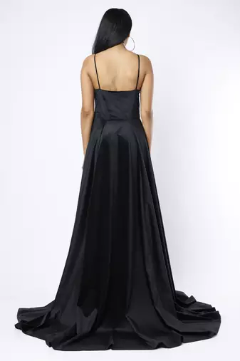 Black velvet embroidered gown dress