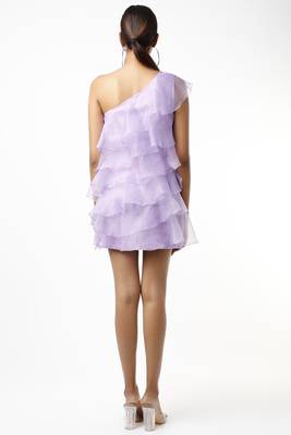 Lilac one shoulder layered dress 3