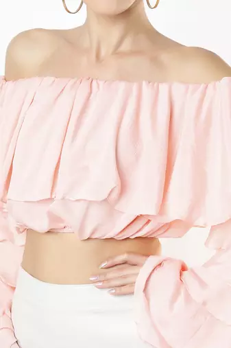 Peach off shoulder layered crop top