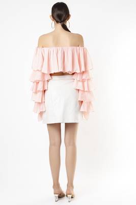 Peach off shoulder layered crop top 3