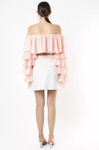 Peach off shoulder layered crop top