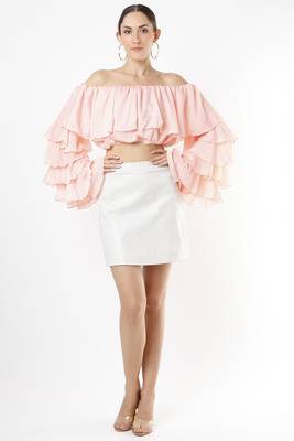 Peach off shoulder layered crop top 1