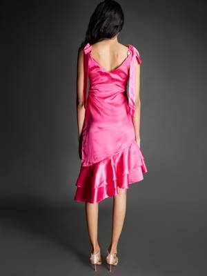 Hot pink satin midi dress 2