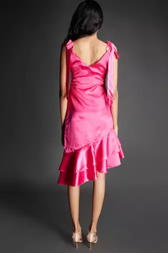 Hot pink satin midi dress