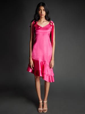 Hot pink satin midi dress 3
