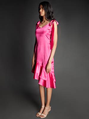 Hot pink satin midi dress 4