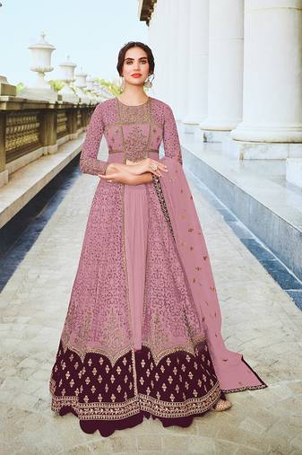 Baby pink color soft net semi stitched embroidered salwar suit