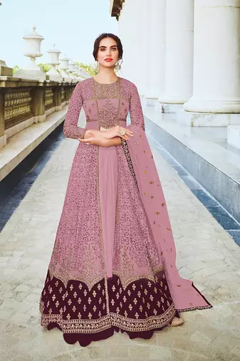 Baby pink color soft net semi stitched embroidered salwar suit