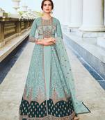 Cyan color soft net semi stitched embroidered salwar suit