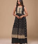 Black color georgette semi stitched embroidered palazzo suit