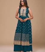Dark blue color georgette semi stitched embroidered palazzo suit