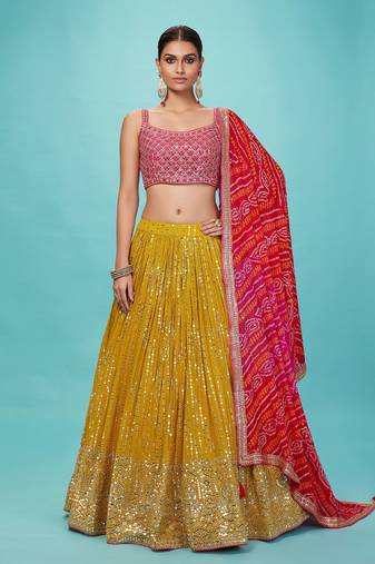 Mustard Color Base Lehenga Choli Dupatta Set