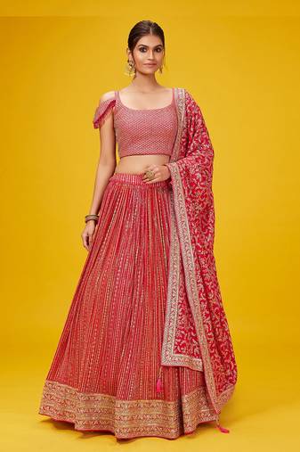Red Color Base Lehenga Choli Dupatta Set