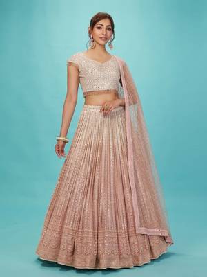 Peach Color Base Lehenga Choli Dupatta Set 1