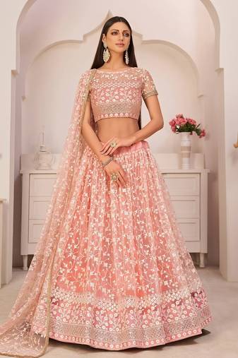 Pink color thread work lehenga choli