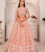 Pink color thread work lehenga choli