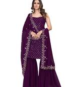 Wine Color Base Kurta Set With Dupatta.