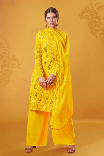 Featuring Yellow Color Ethnic wear Gown Set