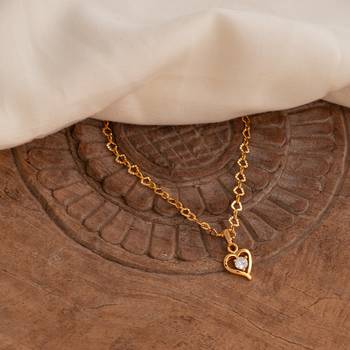 Golden short designer chain18" with heart shape pendant one gram gold 1