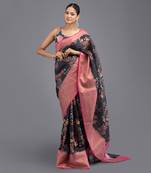 Black Pure Silk Floral Banarasi Handloom Saree Without Blouse