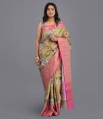 Pista Green Pure Soft Silk Floral Banarasi Handloom Saree Without Blouse