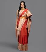 Red Pure Satin Silk Banarasi Handloom Saree Without Blouse