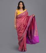 Magenta Jamavar Silk Banarasi Handloom Saree Without Blouse