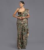 Beige Printed Pure Silk Banarasi Handloom Saree Without Blouse