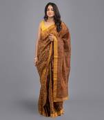 Yellow Printed Pure Silk Banarasi Handloom Saree Without Blouse